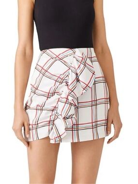 PatBO Windowpane Ruffle Mini Skirt